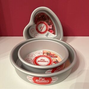 Fat Daddio's Silver Cake Pan Set Valentines heart and round